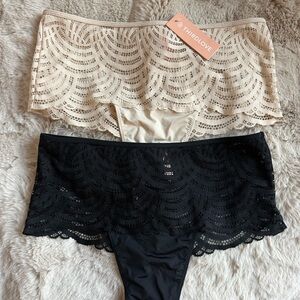 2 ThirdLove Lace deco thongs - Black and Cream, Medium - panties underwear